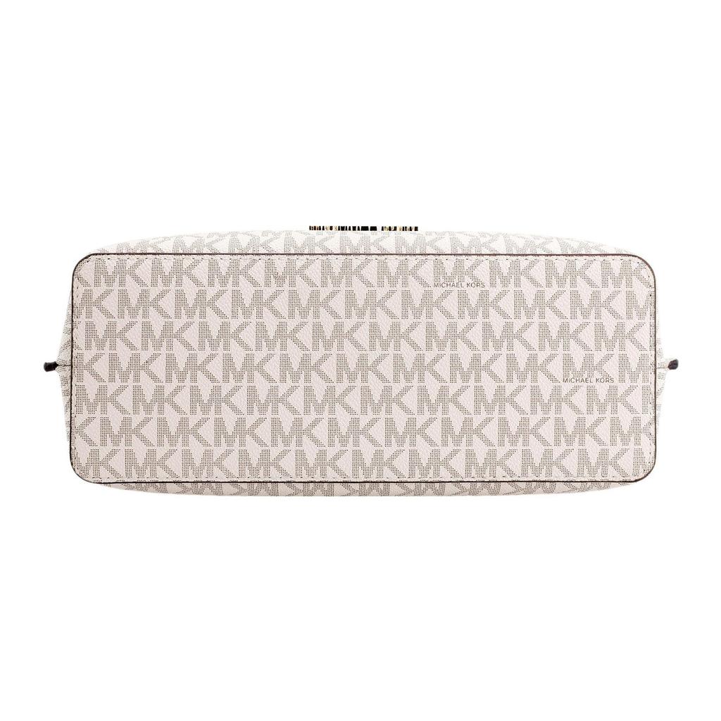 Michael Kors MK Emilia Monogram Color Block Logo Zipper Square Polyester Shoulder Crossbody Tote Bag Small Women Bags Pink White 35H0GU5S1B-7183