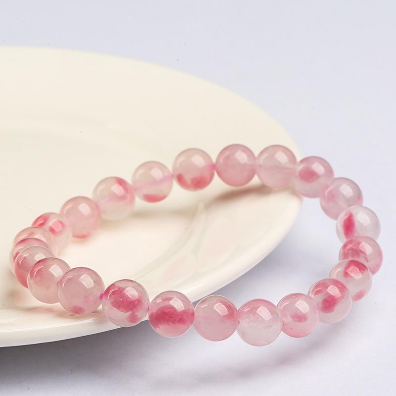 Hongchu Kristall Natur 7A Hochwertiges Jade Rosenquarz Runder Perlenarmband, Kirschblütenregen Rosenquarz Armband