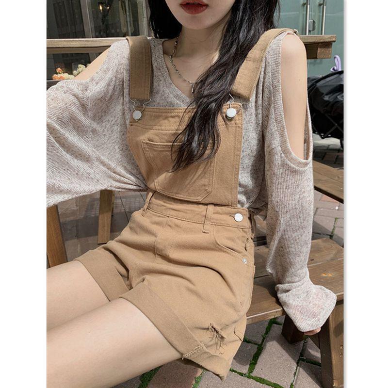Denim Rompers Women Vintage Casual Simple Korean Fashion Chic Streetwear College Summer Sweet All-match High Waist Preppy Style