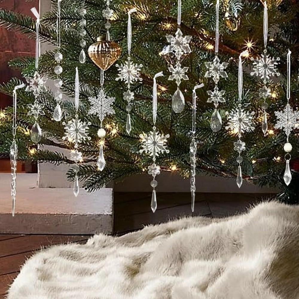 18pcs Clear Acrylic Christmas Hanging Teardrop Shape Icicle Decorations Pendant Home Decor
