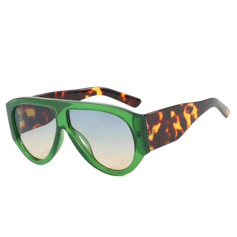 

Ins Popular Fashion Pilot Women Leopard Green Sunglasses Retro Wide Legs Men Trending Punk Gradient Sun Glasses