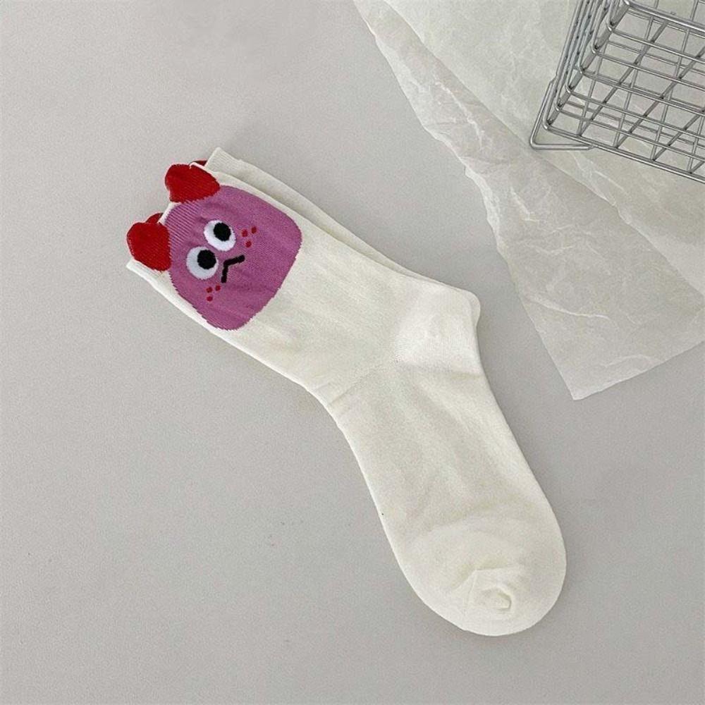5Pairs Patchwork Short Socks Women Cute Mid Calf Socks Funny Cartoon Tube Socks  Lady