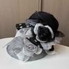 European and American retro organza small edge basin hat fashionable two-color flower mesh sun hat summer beach sun protection hat
