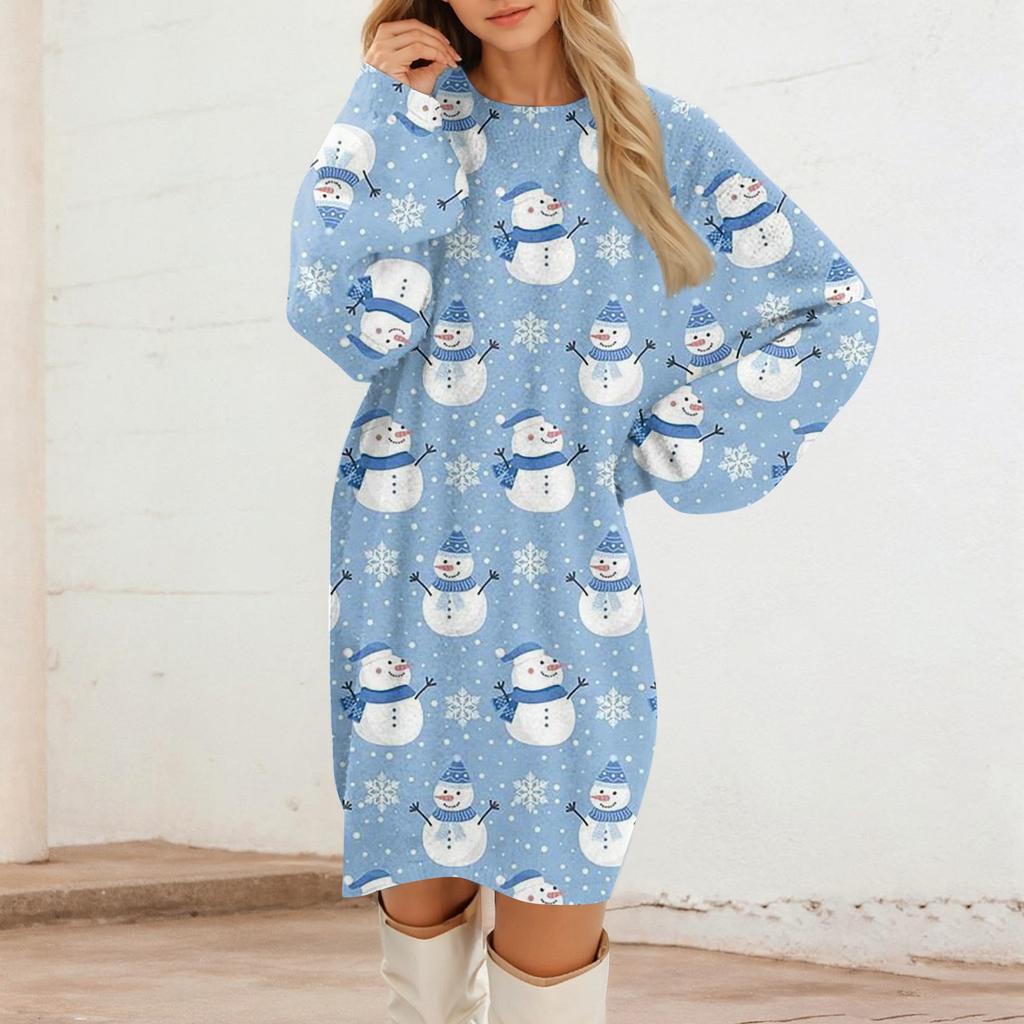 Women's Round Neck Casual Long Sleeve Plush Dresses