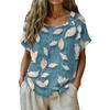 Women's Retro Print Round Neck Short Sleeve T-Shirt - Cotton Linen Tee, Casual Summer Top, Soft and Breathable, S-XXL
