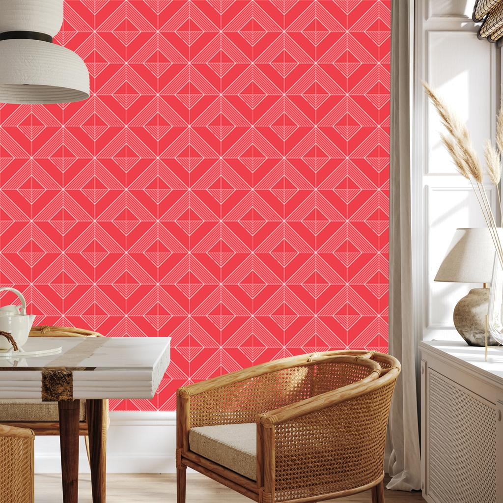 Wallpaper Geometric rhombuses coral and red, coral background 50x1000