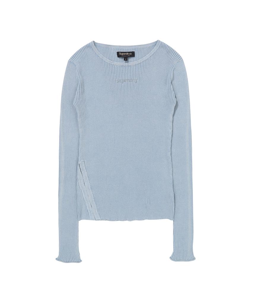 Syupeodeulai W Washed Slit Knit Long Sleeve Light Blue