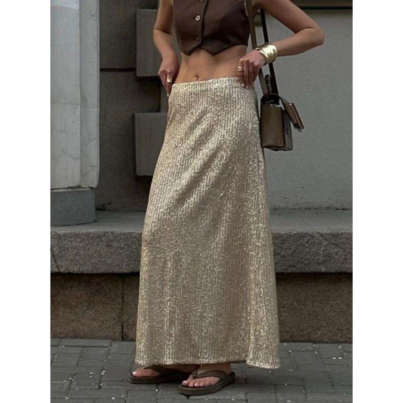 Sequin Elastic Waist Slim Fit Skirt Sequin Elastic Waist Silm Straight-leg Skirt