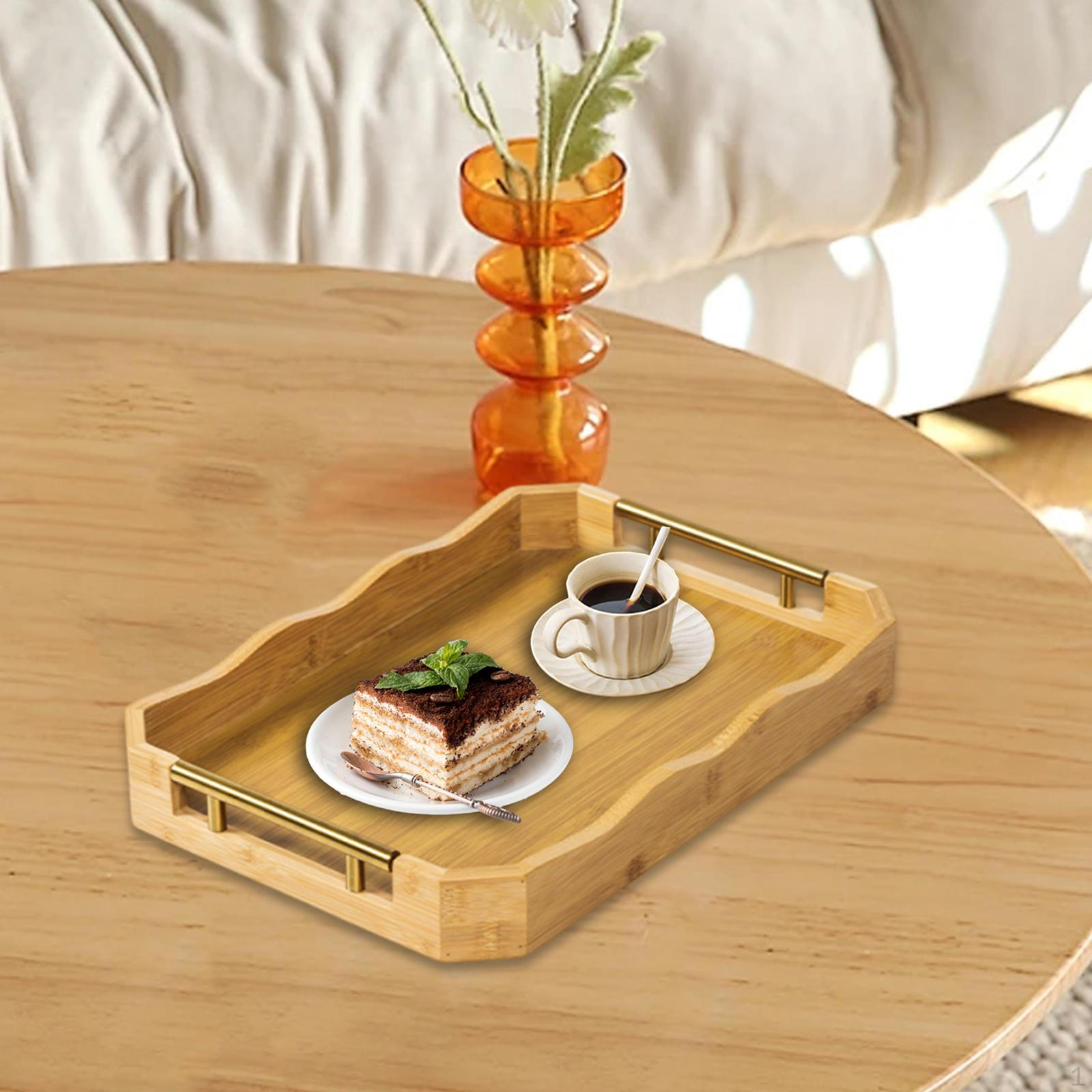 

Бамбуковый сервировочный поднос Кухонное блюдо Десерт Хранение еды Кекс Фруктовая тарелка Чай с металлом L_Wood Color