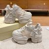 Fashion New Fashion Chunky Sneakers Women Autumn Lace Up Platform Sports Shoes Woman 8CM Thick Bottom High Heels Female Leather Sneakers