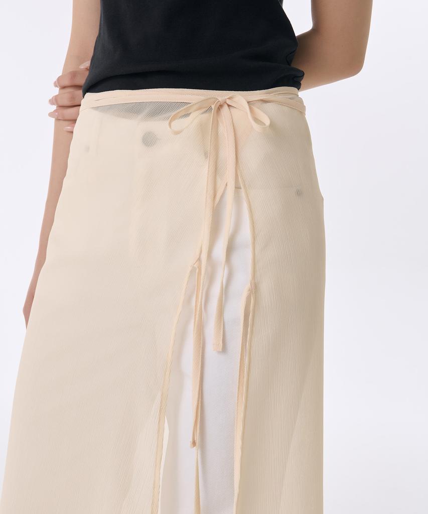 Musinsa Standard Woman Women'S Sheer Crinkle Layered Wrap Skirt_Long [Light Beige]