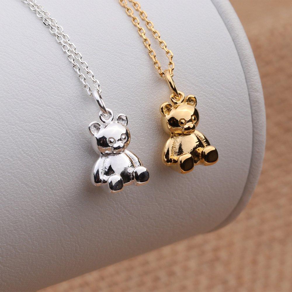 Chubby teddy bear silver necklace