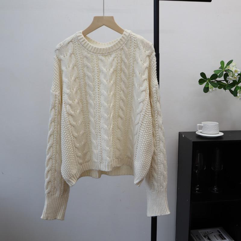 Autumn and winter new retro twist knitted sweater top loose round neck lazy wind sweater pullover woman