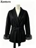 Fall French Wool Coat Short Jacket Women Fluffy Sleeve V-Neck Tie Waist Solid Color
