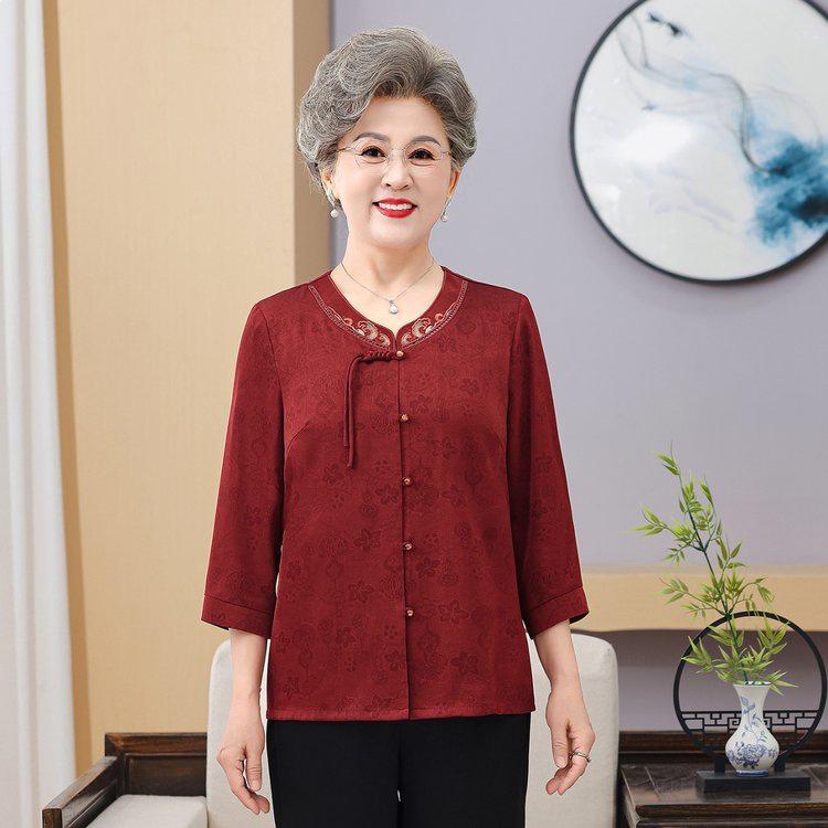 Stylish Ice Silk Short-Sleeve T-Shirt for Middle-aged and Elderly Women