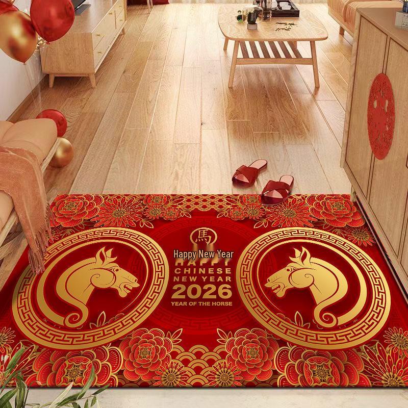 2026 Red Velvet Entryway Door Mat: Dirt-Resistant, Wear-Resistant, Water-Absorbent, Non-Slip, Easy to Clean. 40*60cm (Thickened Crystal Velvet)