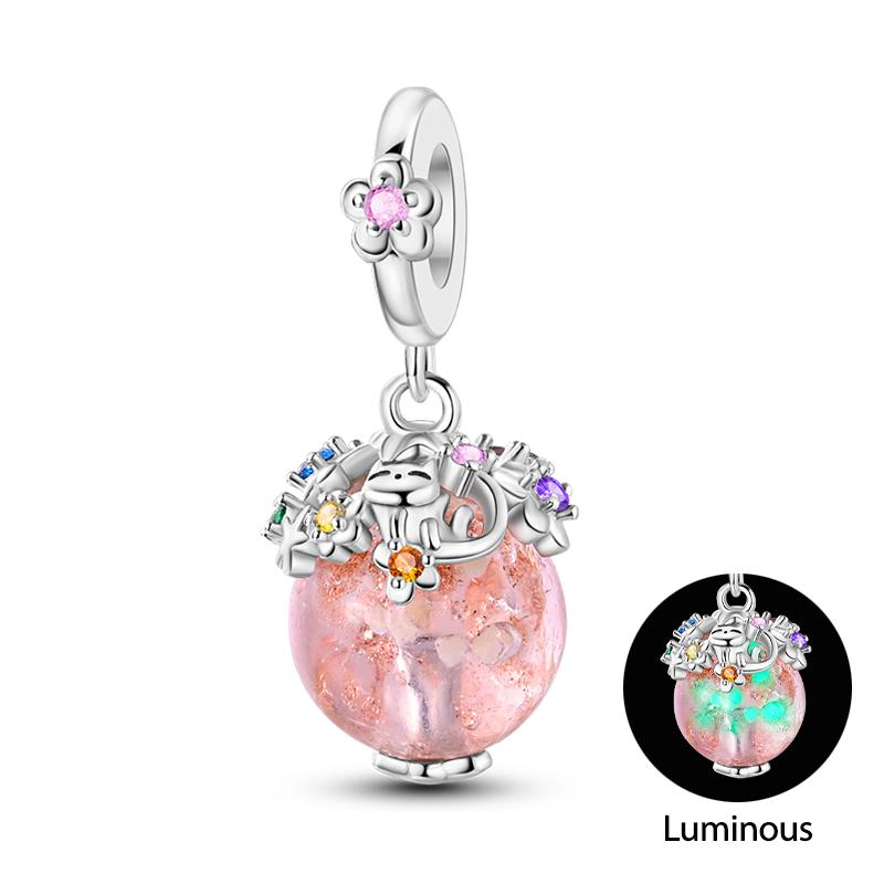 925 Silver Luminous Elf Lantern Fish Glass Planet Pendant Fit Pandach 925 Bracelet DIY Jewelry Design