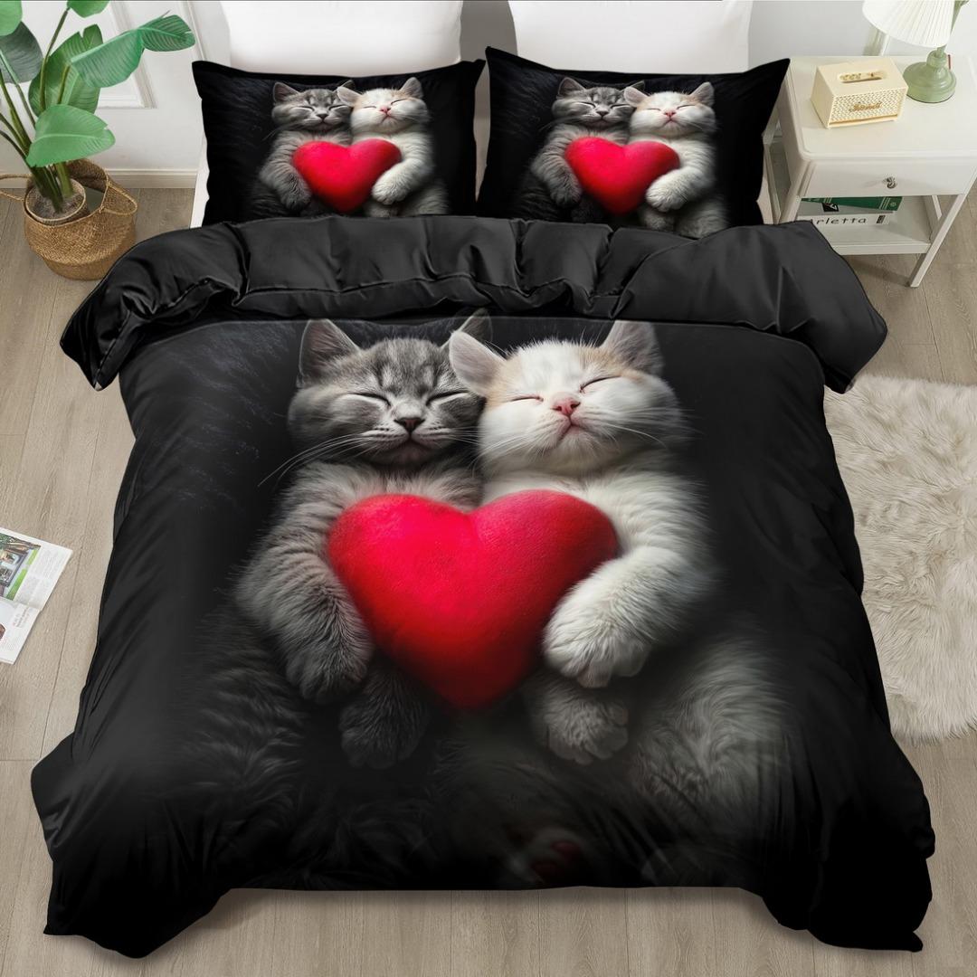

Романтичный и Любящий Кот 3D Принт Постельное Белье Дышащий Комплект Пододеяльника Король Королева Полуторный Односпальный Размер для Подарка на День Рождения Декор Комнаты EU Single 135x200cm