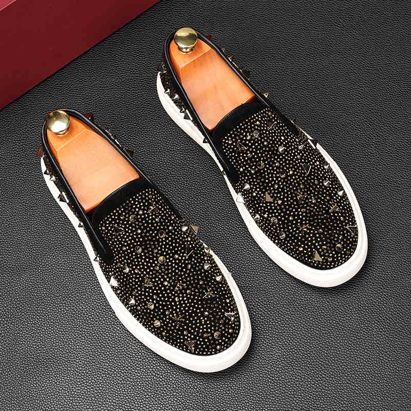 Fashion New Luxury Designer Men's Fashion All Match Platform Embroidery Rivet Causal Shoes Flats Male Rock Punk Loafers Zapatos Hombre