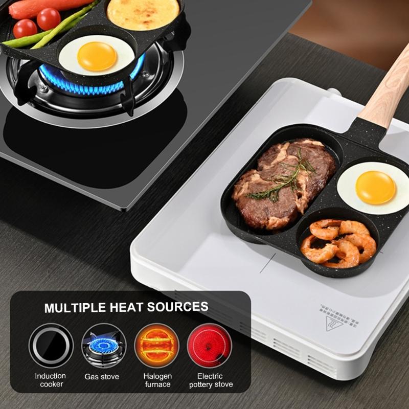 Multifunctional Eggs Frying Pans Nonstick 3 Sections Skillets for Breakfast Heat Resistant Handle Omelette Cooking Pans