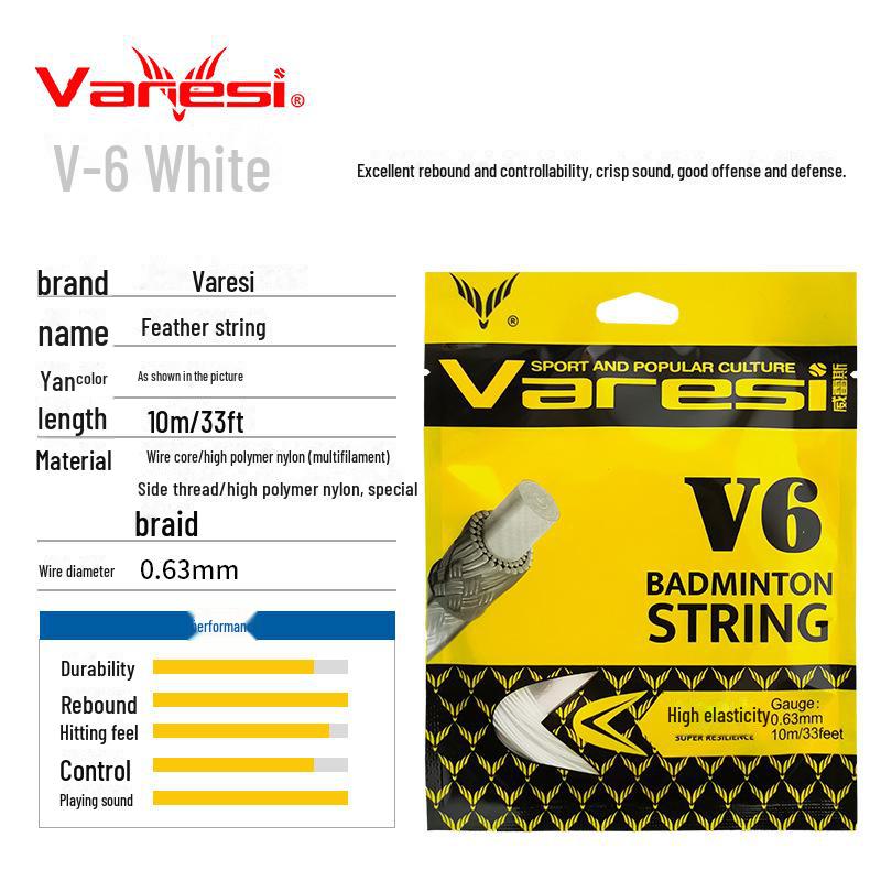 Varesi Authentic V6 Badminton Racket Line - Hand-Threaded, High Elasticity & Durable.