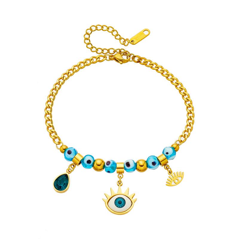 Gold Plated Stainless Steel Evil Eye Charm Bracelet For Women