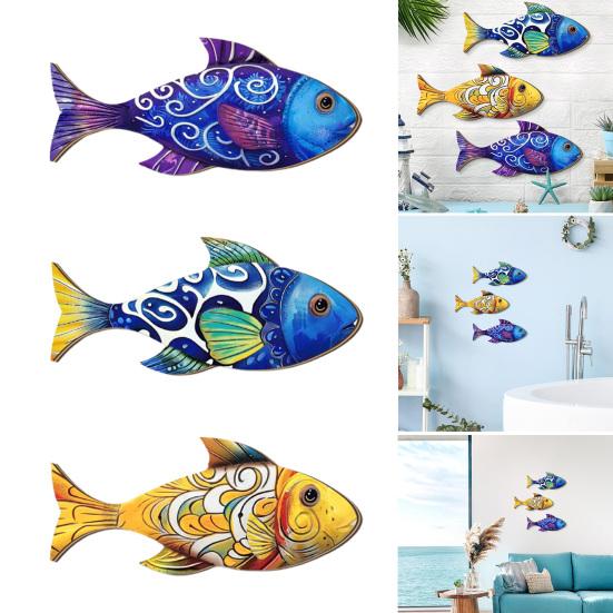 3 Pcs Wooden Fish Wall Art? Beach Nautical Coastal Theme Fish Wall Sculpture Rustic Lake House Hanging Decor for Linving Room Bedroom Home Decoration