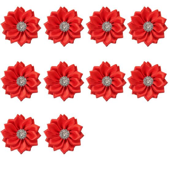 10 stk 4 cm satengbånd blomster skinnende rhinestone applikasjoner DIY bryllupshåndverk