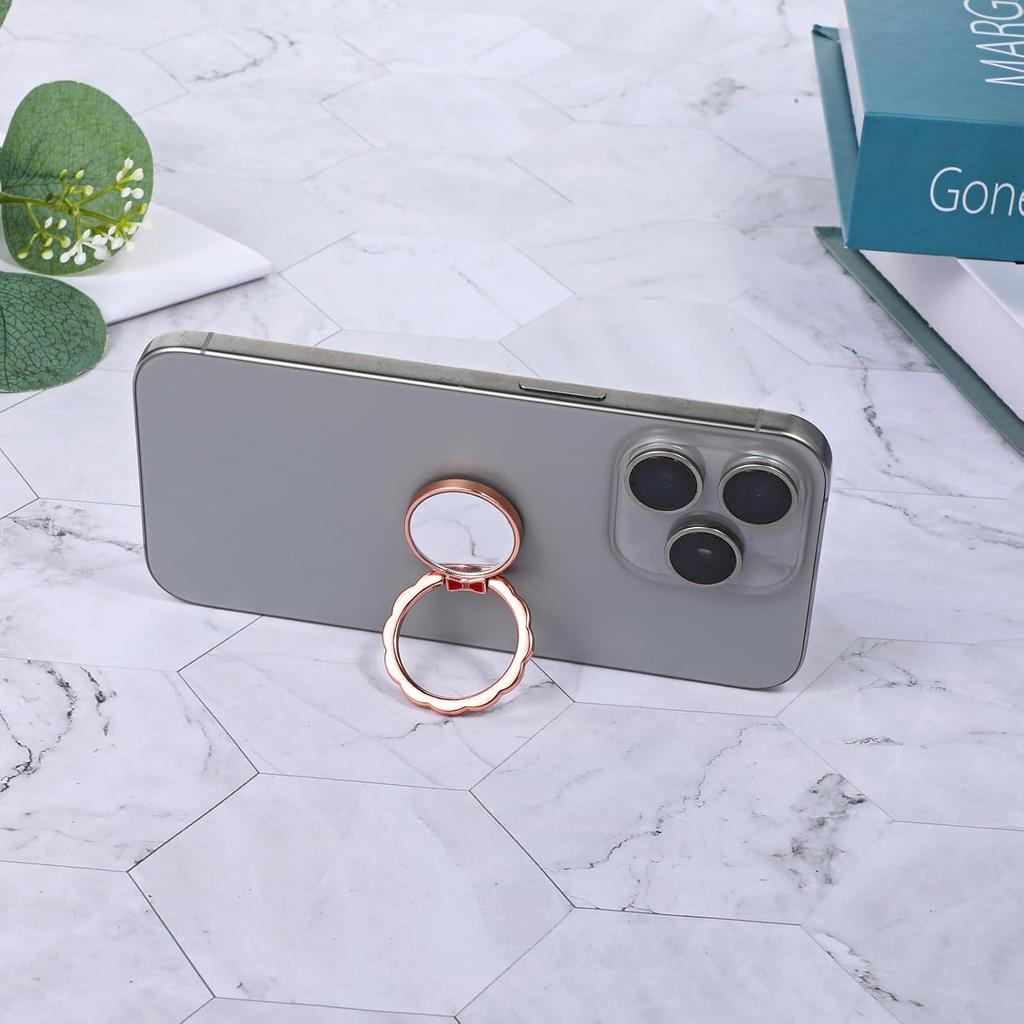 4pcs Mirror Cell Phone Grip Stand Built-in Mirror for Case, Bow Metal Finger Ring Socket Grip Kickstand Cell Phone Ring Holder for Smartphones Mobile