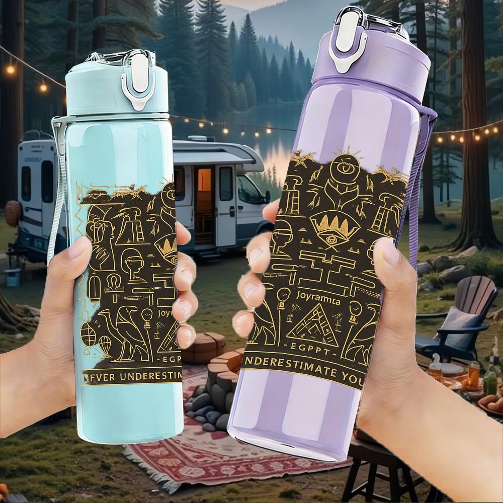 1PC Vintage Tribal Ornament Pattern 750ml Color Plastic Sports Water Bottle Leakproof Flip Straw Lid Suitable for Sports Office Home Use