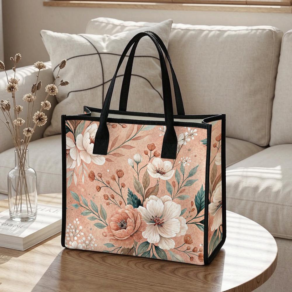Elegant Floral Tote Bag Soft Stylish Large Capacity Daily Carry Bag for Women 