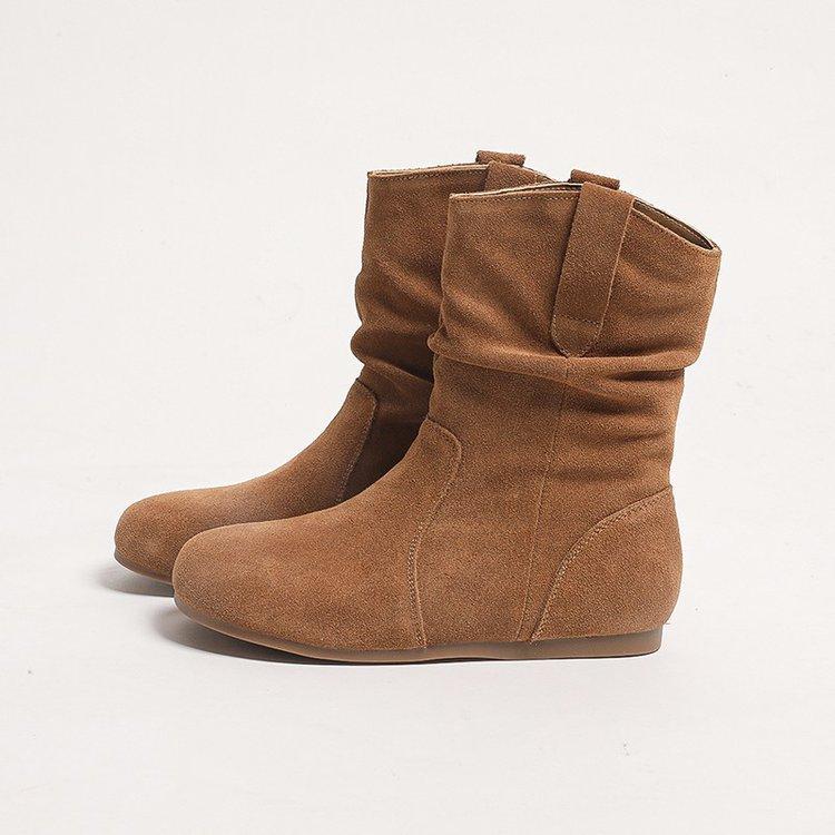 2025 new short boots round head flat bottom microfiber fashion boots PU solid color spring and autumn suede Martin boots women