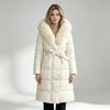 2026 European Mid-Length Women's Faux Fox Fur Collar Cotton Coat with Cinched Waist