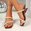 Fashion Sexy Silver Glitter Narrow Band Clip Toe Slippers Women 2025 Summer Square Toe Strange Heel Slip On Sandals Fashion Beach Shoes