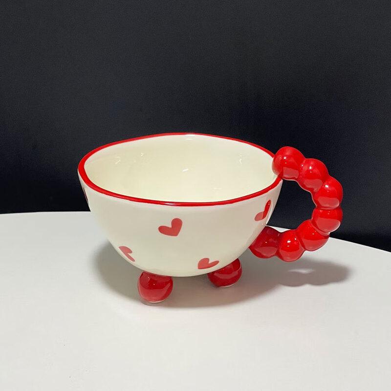 Керамическая кружка Чаошихуэй с ручной росписью в виде красного сердца на трех ножках