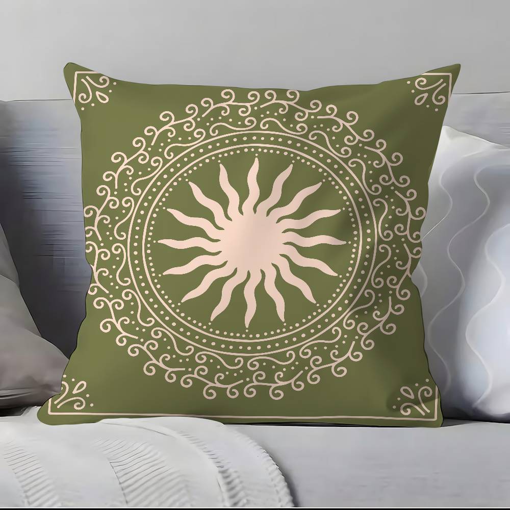 ART Bohemia Green Classic Pillow Case Anti-dustmite Pillowcase Invisible zipper silky short plush Sofa cushion cover