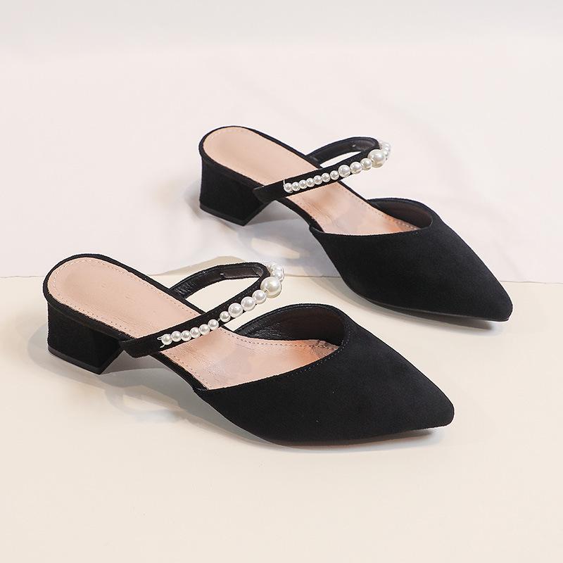 

Модные шлепанцы с жемчужной лентой, женские остроносые туфли на высоком каблуке, летние шлепки, однотонные, с жемчужной отделкой, шлепанцы, женские сандалии 34 чёрный