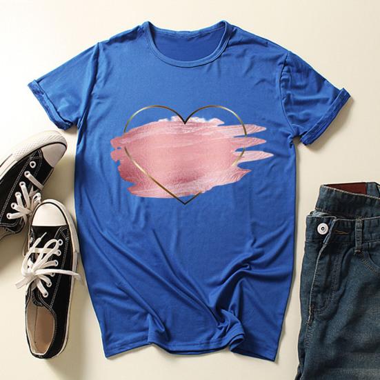 

O-neck Short Sleeve Loose Girls T-shirt Simple Heart Printed Casual Tee Shirt Streetwear