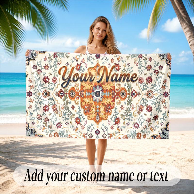 Floral Garden Theme Soft Beach Towel Personalized Custom Name Text Towel Portable for Beach Pool Travel