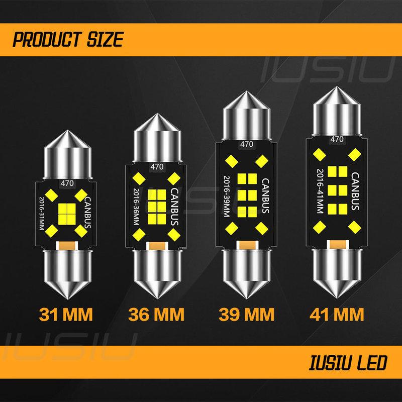 IUSIU 2PCS C5W C10W 31mm Led Festoon Bulb 36mm 39mm 41mm 31 mm SV8.5 Car Light Interior Reading Door Dome Trunk Signal Lamp 12V