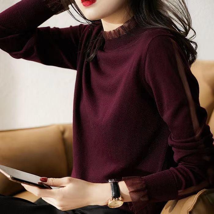 

Beautiful and gentle women s mesh yarn with fungus edge collar sweater, spring new bottoming knitted sweater women s One size фиолетовый