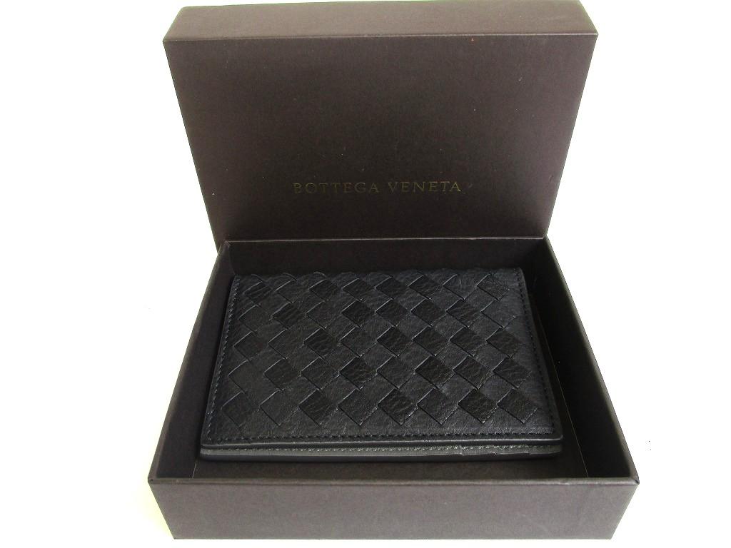 Authentic BOTTEGA VENETA Intrecciato Black Leather Business Card Holder #885  Refurbished