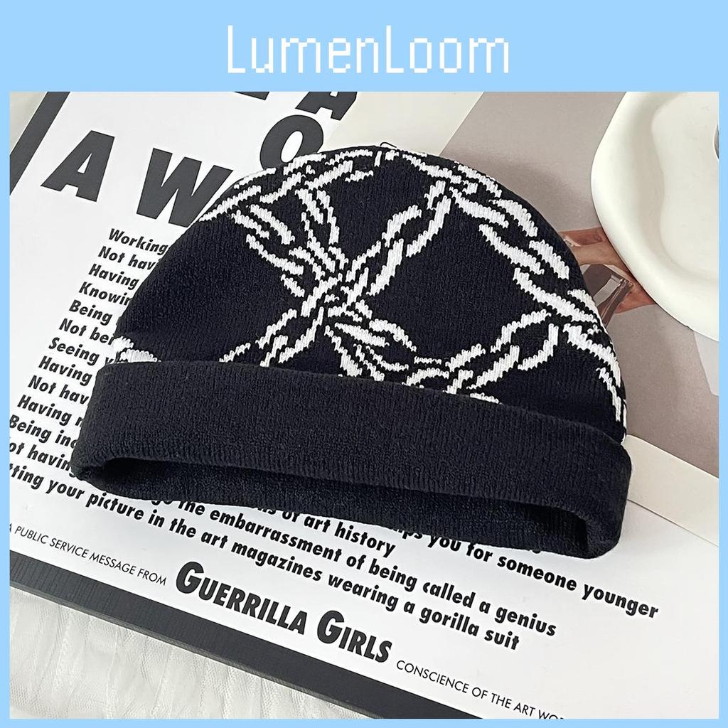 Y2k Goth Style Knit Hat With Chain Pattern For Streetwear And Hiphop Fans