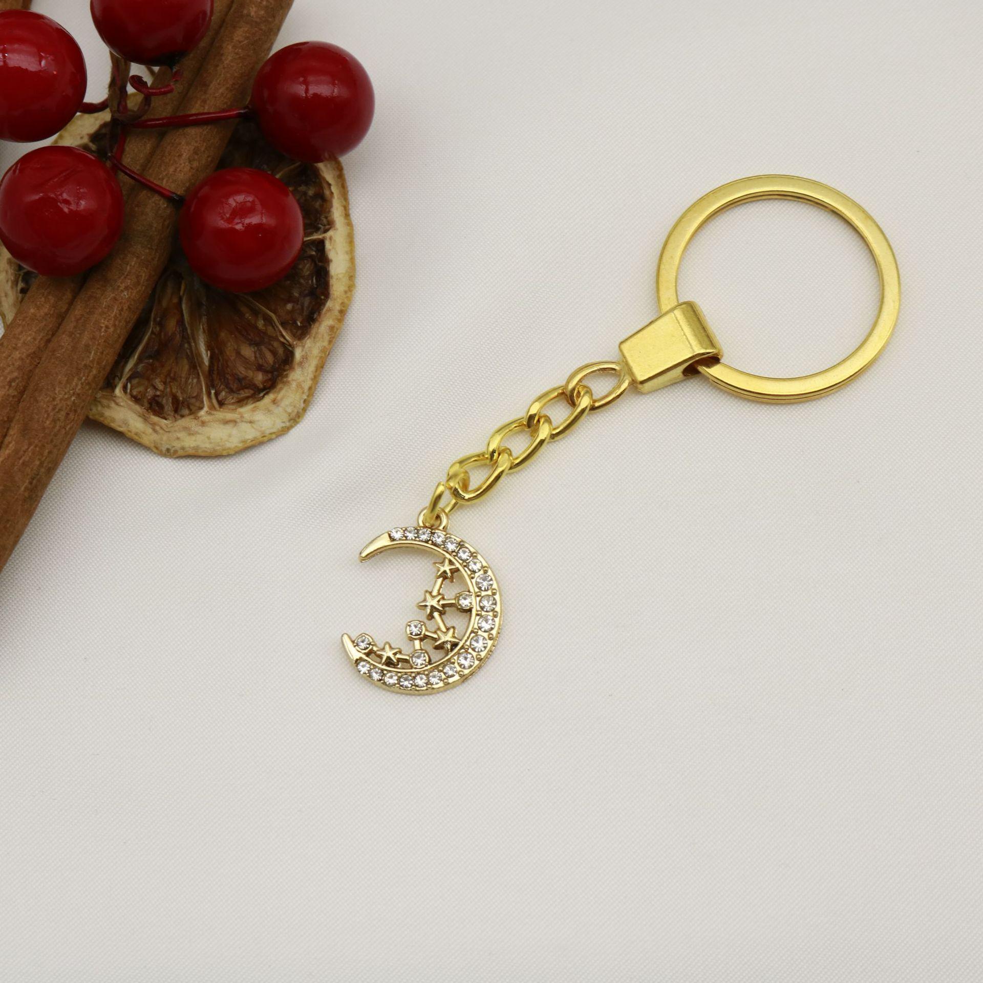 Rhinestone Moon Keychain Pendant - Simple Design