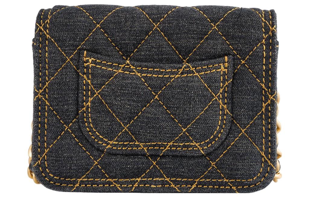 Chanel 23s Double You Diamond-Pattern Leather Chain Denim Single-Shoulder Messenger Bag Mini Women'S Black