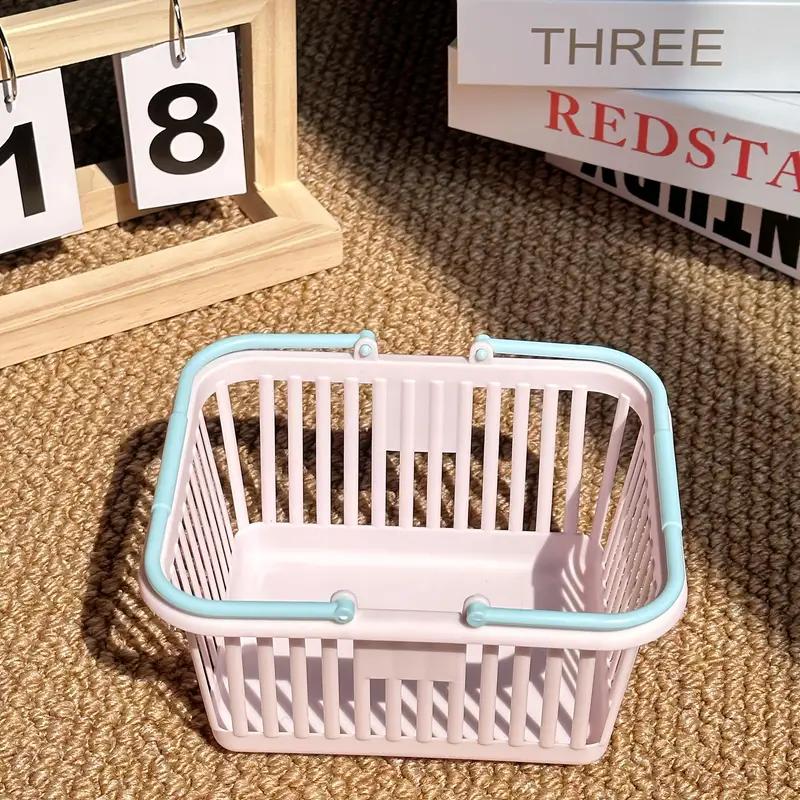 10 Stück Mini Macaronfarbene Kunststoff-Aufbewahrungskörbe mit Griffen Vielseitiger Organizer für Zuhause, Partys, Geschenke und Einkaufswagen, Regalkorb