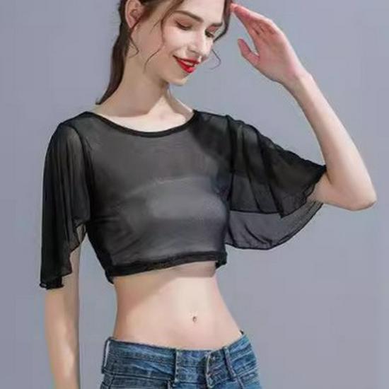 Síťovaný kulatý výstřih na léto - Krátký rukáv