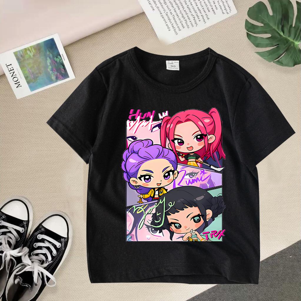 Kpop Demon Hunters Barneklær Kortarmet T-skjorte Søt K-pop Demon Hunters Tiger Harajuku T-skjorte for Gutter Jenter