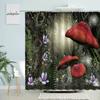 Cartoon Fantasy Forest Scenery Shower Curtain Fairy Tale Mushroom Plant Flower Child Bathroom Decor With Hook Waterproof Screen