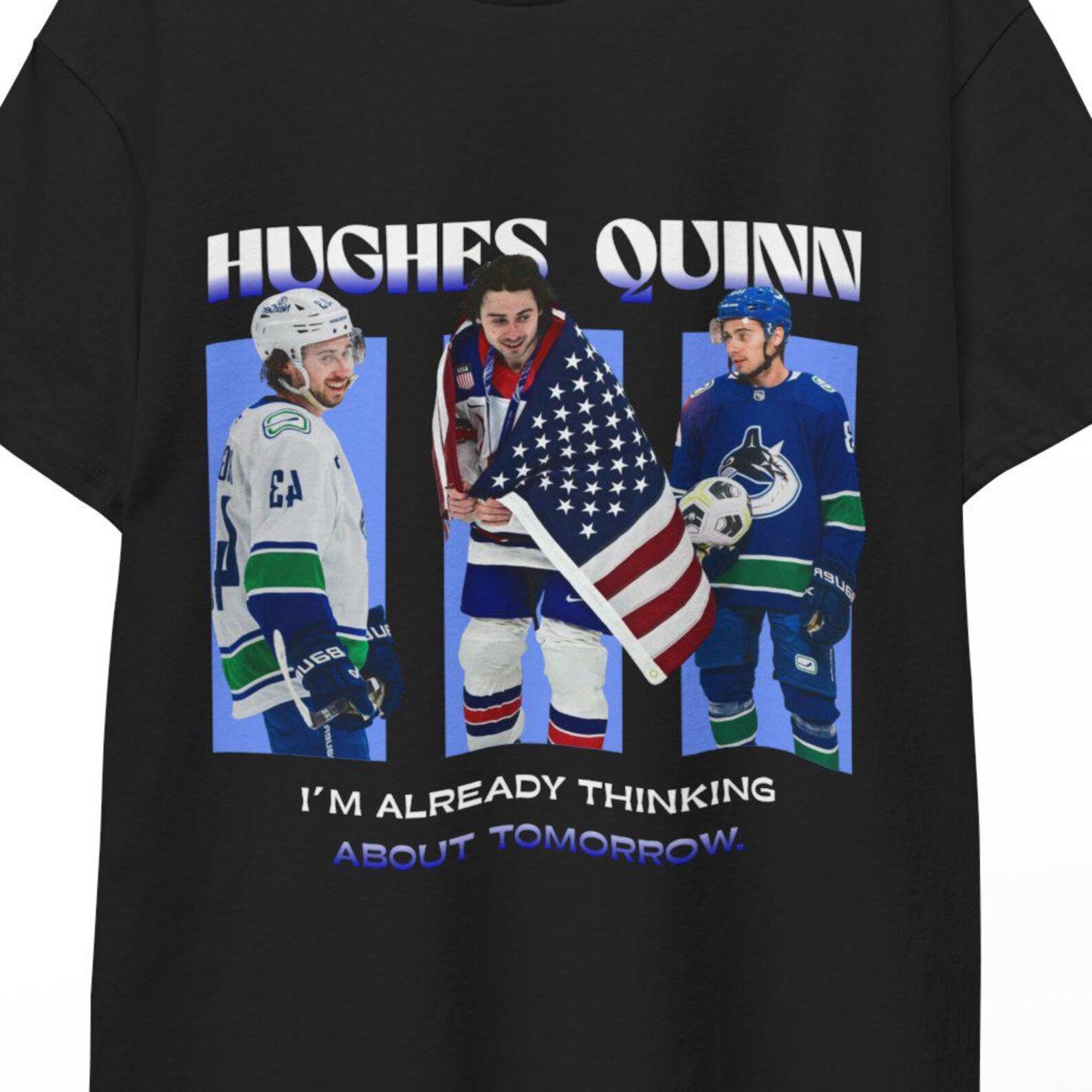 Quinn Hughes Hockey Shirt USA NHL Star #43 Vancouver Captain Ice Hockey Fan Vintage Style Hockey Lovers Gift Idea Gift Sports T-Shirt Unisex S